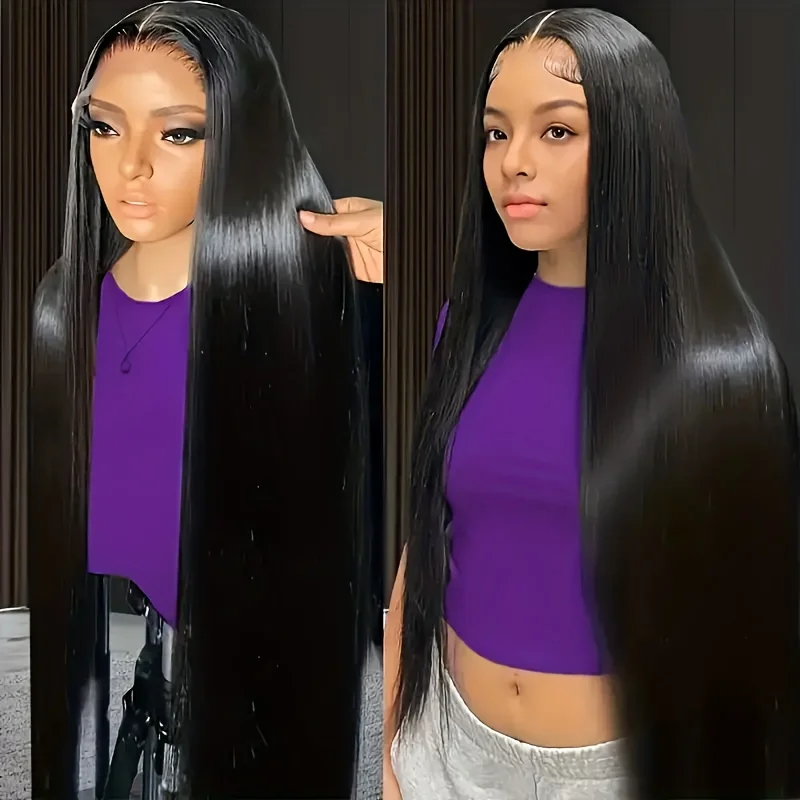 Pelucas delanteras de encaje 13x4, cabello humano prearrancado 13x6, peluca recta de encaje transparente, peluca negra Natural, pelo largo, pelucas con cierre de encaje 5x5