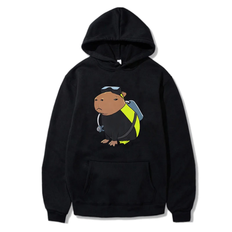 Capybara Scuba Diver Cartoon Print Hoodies Cute Capybara Scientist Costume Graphic Unisex Sweatshirt Streetwear Women/Men Hoody