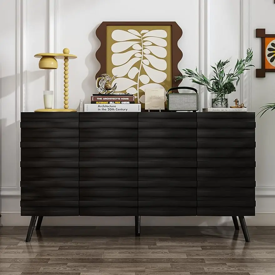 

Buffet Cabinet Sideboard with Storage, with 4 Doors,Table Console Coffee Bar Cabinet for Entryway Living Dining Room, Black