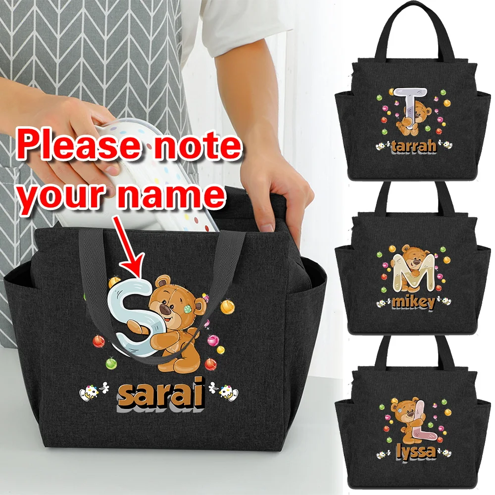 

Персонализированная изолированная сумка для обеда с индивидуальным именем, унисекс, сумка для бенто, утолщенные термоизолированные сумки для еды, дорожная сумка для пикника