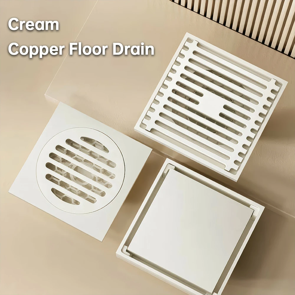 

White 4inch Brass Floor Drain Anti-odor Shower Drain Bathroom Square Kitchen Drainer Toilet Invisible Filter 10cm
