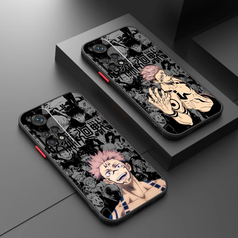 Anime Jujutsu Kaisen Cartoon glassato traslucido per Redmi Note 13 12 12S 12T 11 11T 11E 10 10S 9 Pro Plus 5G Cover Phone Case