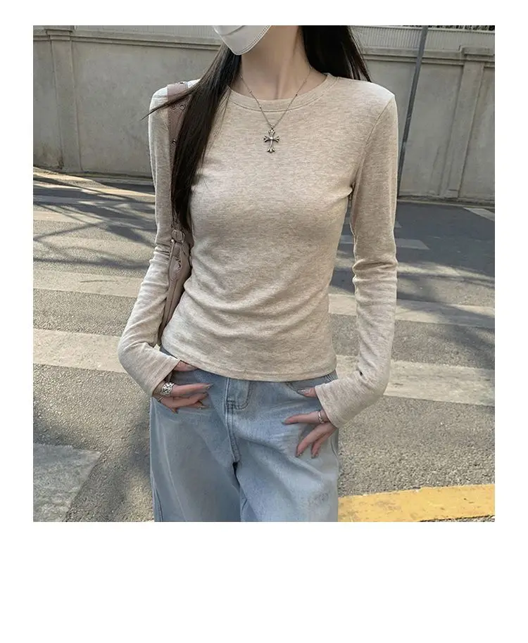 2026 Damen Herbst-Winter T-Shirt Stilvolles O-Neck Dralon-Basis-Top Fleece-Gefüttertes Langarm-Thermo-T-Shirt für das Schichten-Looking – Detail 1