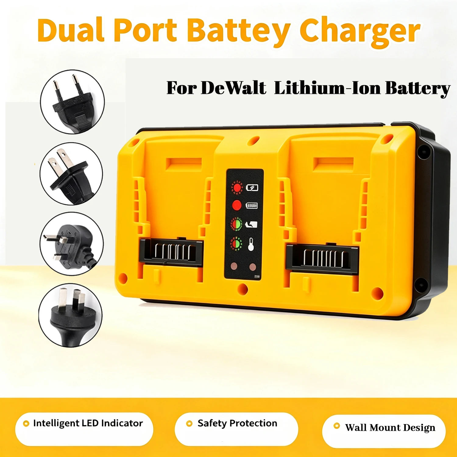 Battery Charger Replacement For DeWalt 20V Lithium-Ion Battery, Dual Port Charging Station Compatible For DeWalt DCB200 DCB201