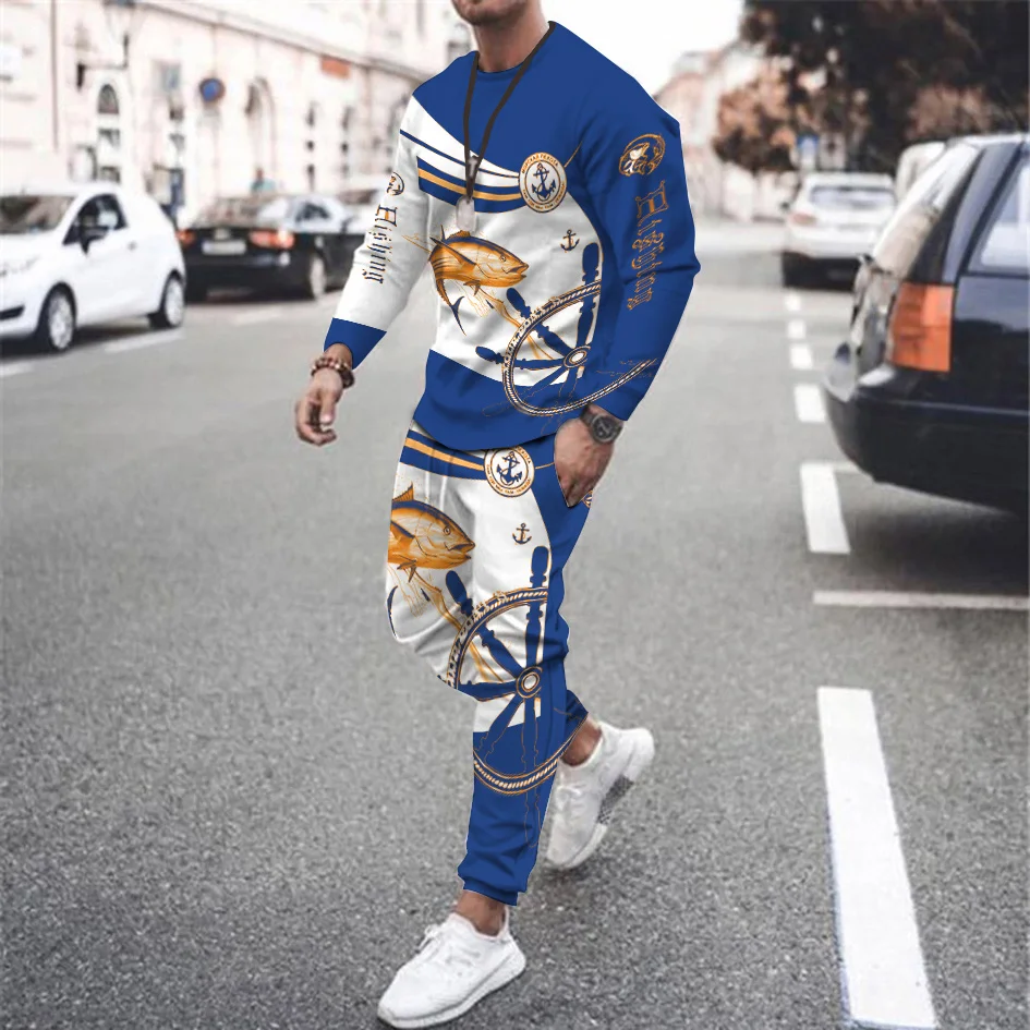 New Hot-selling men's printed long-sleeved trousers set breathable and quick-drying comfortable casual elite Jogging 2Pcs Sets