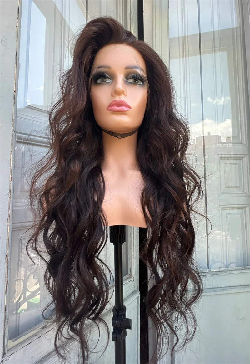 Glueless Dark Brown Wave 30Inch 180Density 5x5 Silk Base Jewish Human Hair Wig Baby Hair HD Lace European Hair Preplucked Daily