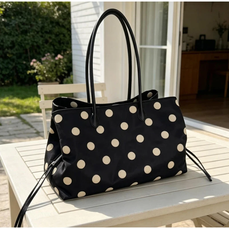 Nylon Polka Dot Tote Bag,fresh Sweet Casual Versatile Women's Shoulder Bag,new Large Capacity Multi-layer Commuting Underarm Bag