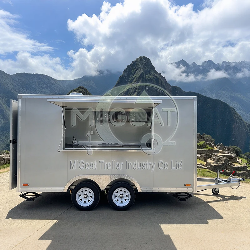 Food Trailer With Kitchen Silver Box Dual Griddle Gas Burner Stainless Hood For Full Kitchen Cooking and Food Preparation