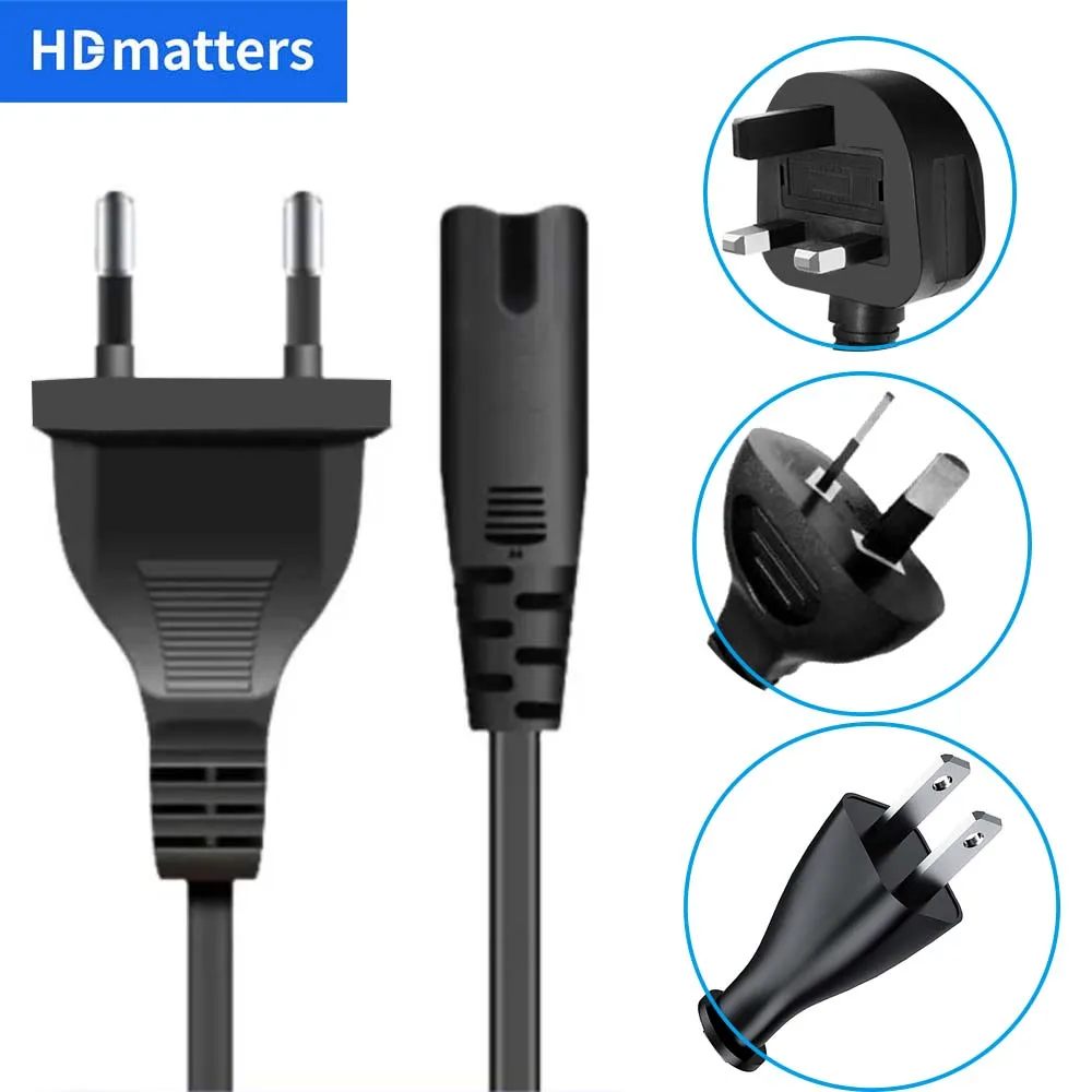 AC Power Cord Euro/AU/US Mains Power Cable IEC-320-C7 Figure 8 Power Cord Lead for PS4 PS5 Xbox Series X/S TV Camera Charger