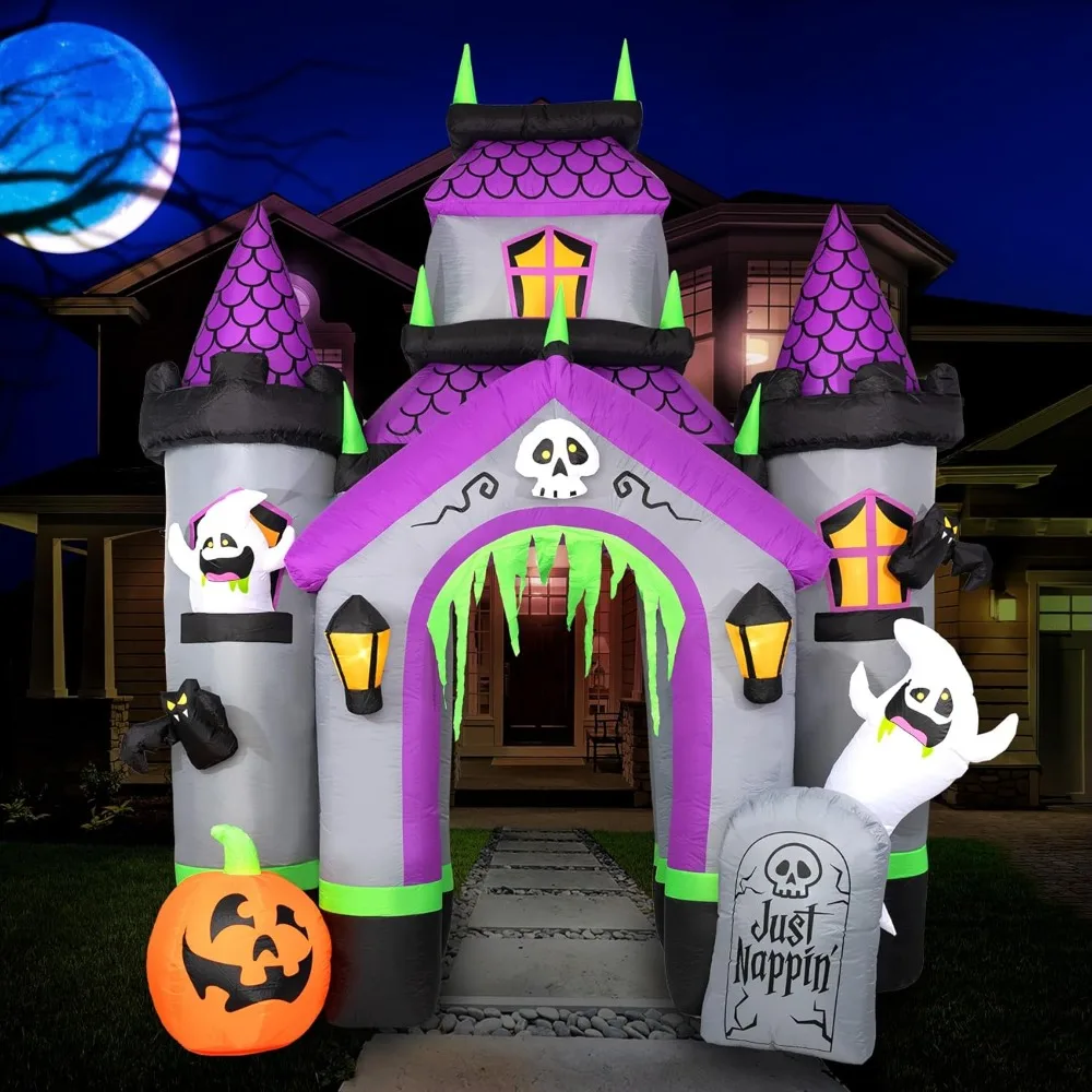 

The 12 foot high haunted castle arch is inflated. Large inflatable outdoor decorations.Advanced LEDinflatablecourtyarddecoration