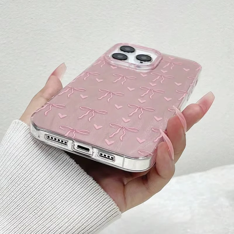 Cute Pink Bowknot Print Phone Case For Samsung Galaxy A55 A54 A53 A34 A15 A35 S25 S24 S23 Ultra S22 S21 Plus S20 FE Cover - náhled 3