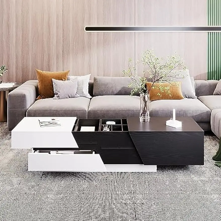 Coffee Table Extendable Sliding Top for Living Room with 2 Drawers+2 Mobile Boxes