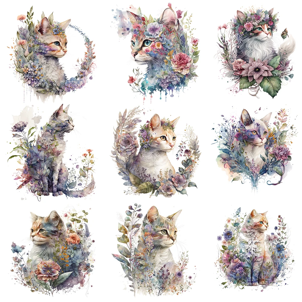 25cm Creative Flower Cat Ironing Heat Thermal Transfer Appliques Fusible Stickers Iron On Thermoadhesive Patches For Clothes