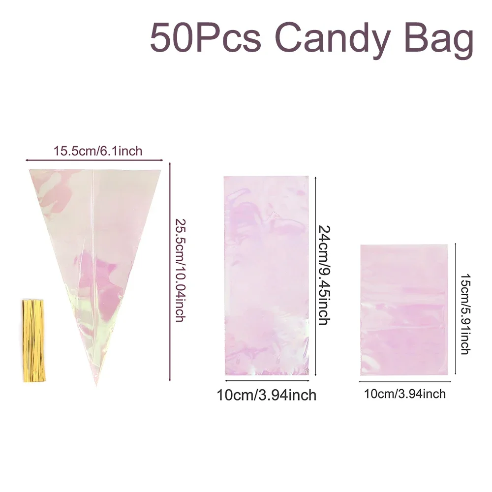 50 stücke Regenbogen Cellophan Geschenkt üten holo graphische Party bevorzugen Taschen für Geschenke, Leckereien und Veranstaltungen-perfekt für Feiertage, Geburtstage – Detail 3