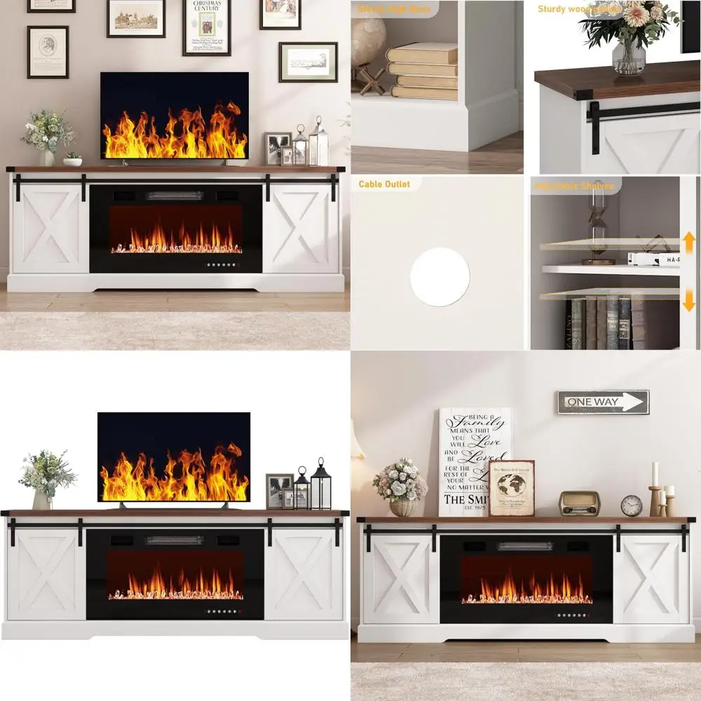 

70-80 Inch TV Stand with 36 Electric Fireplace and Storage Cabinets