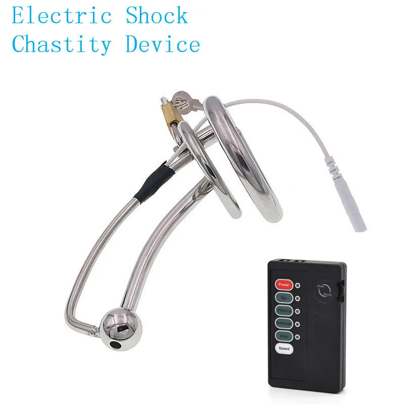 Medical Themed Toys Chasity Device Electric Shock Cock Cage Metal Penis Lock Cock Ring Dick Restraint Stim Sex Toy for Men