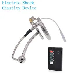 Medical Themed Toys Chasity Device Electric Shock Cock Cage Metal Penis Lock Cock Ring Dick Restraint Stim Sex Toy for Men