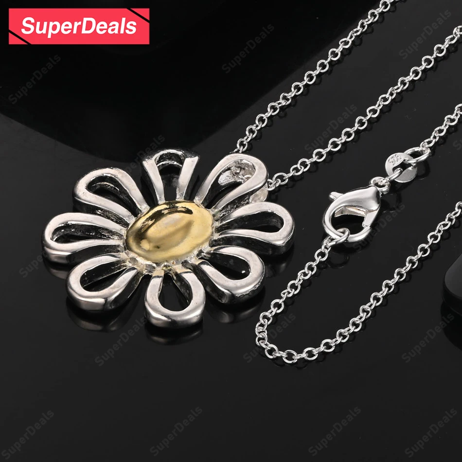 

SuperDeals 16-30 Inch 925 Sterling Silver Daisy Flower Pendant Necklace For Women Wedding Birthday Party Beautiful Fine Jewelry