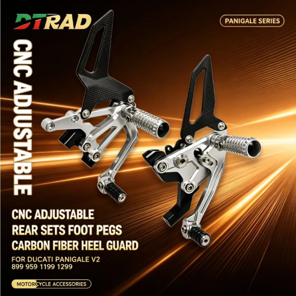 For DUCATI PANIGALE V2 899 959 1199 1299 PANIGALE Motorcycle Adjustable Footrest Rearset CNC Foot Pegs Carbon Fiber Heed Guard