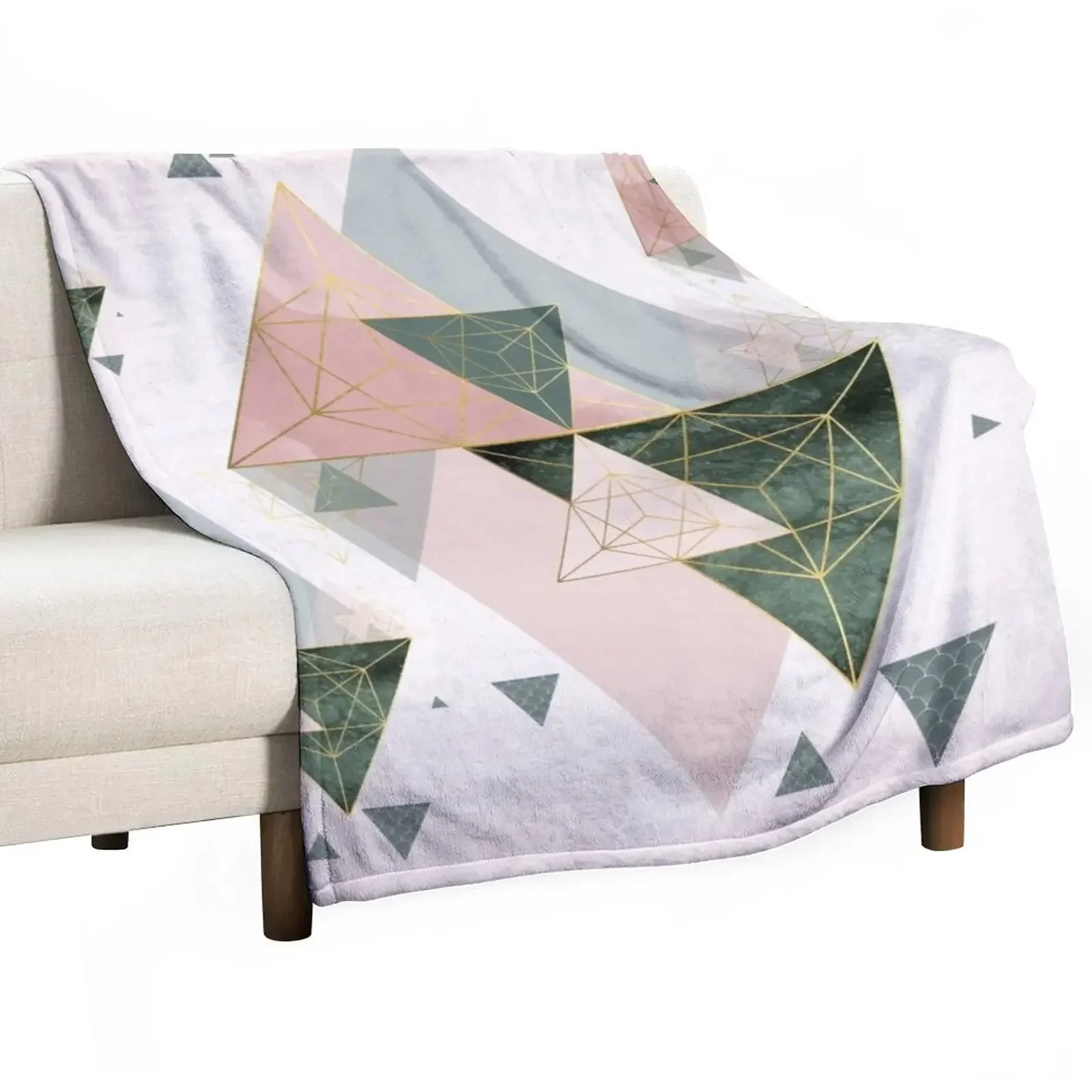 Pink and green Geometric Throw Blanket Bed linens Polar Blankets