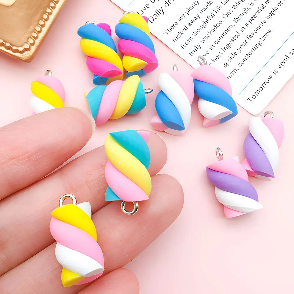 10Pcs Colored 3D Kawaii Cotton Candy Charms Diy Findings Earrings Keychain Bracelets Pendant For Jewelry Making