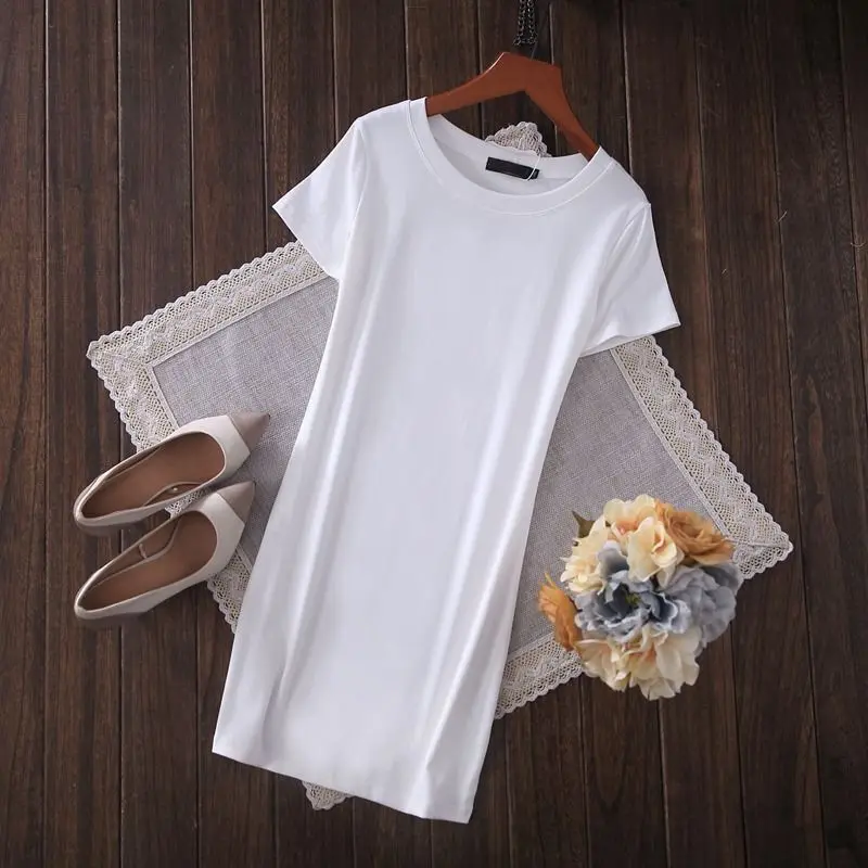 2023 Summer New Simple Korean-style Solid Color Mid-length Slim-fit Slimming Short-sleeved O Neck Base Shirt T-shirt For Women