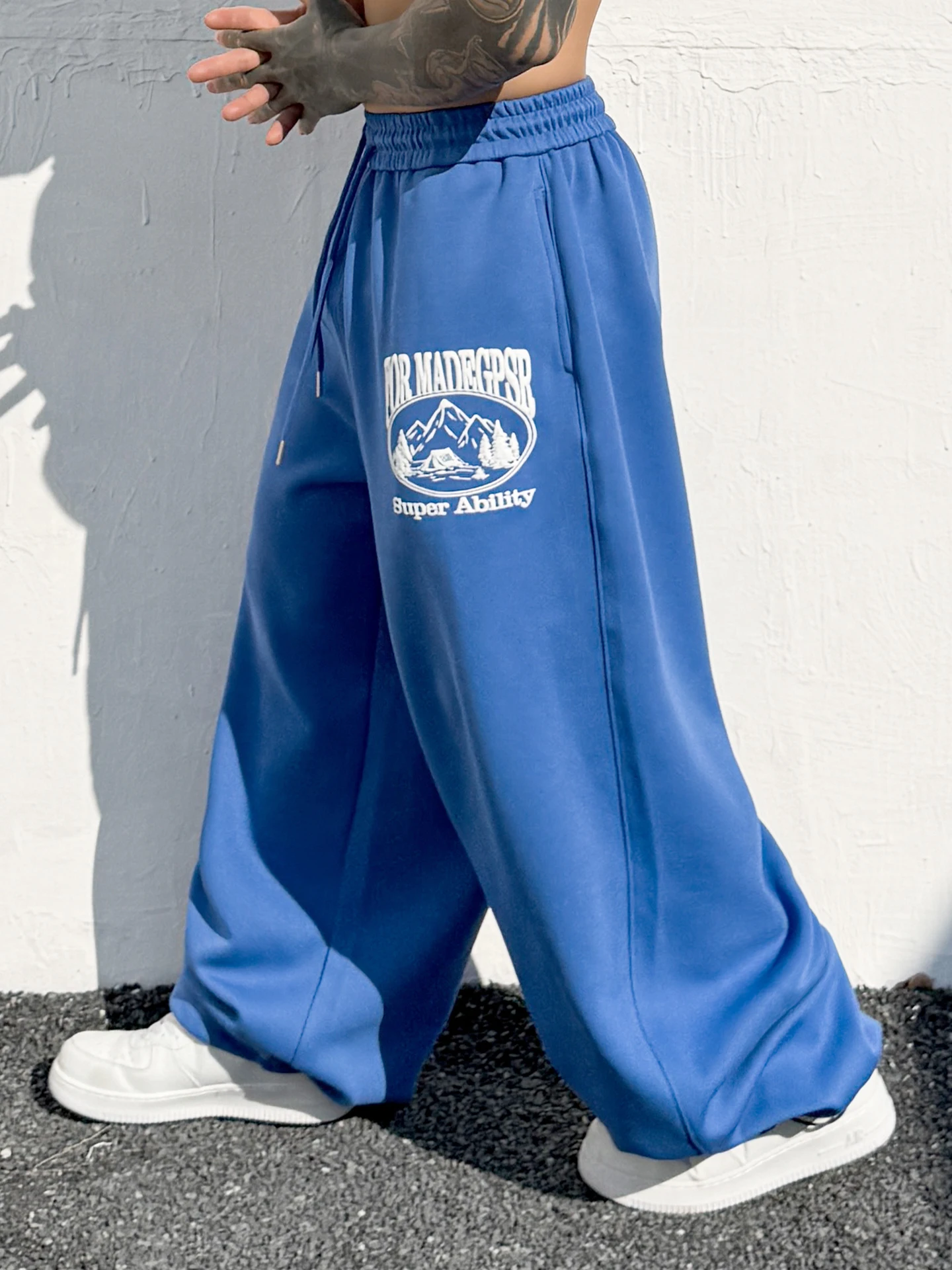 

Trendy Street Sle Printed Wide Leg Pants Men's Loose Versatile Casual Blue Hiphop Straight Leg Cotton Elastic Waist