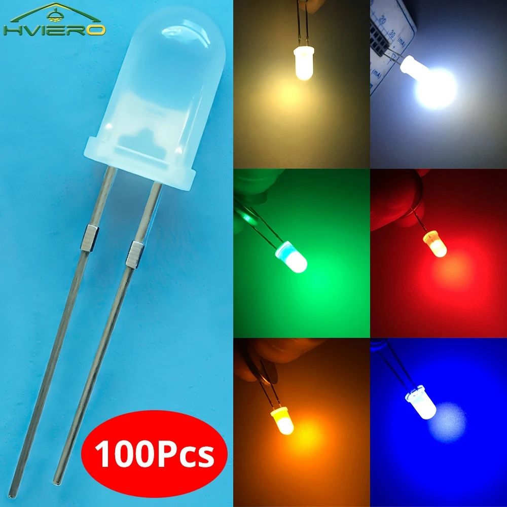 

100/200Pcs Green Red Blue Warm-White DIY Lights 5mm Diffused Round Assorted Kit LED Diode Emitting Light Beads Clear Decoration