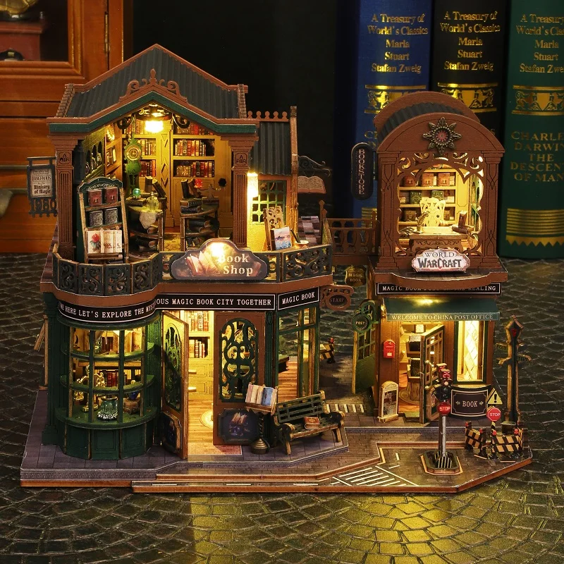 2024 DIY Big Doll House Wooden Miniature Furniture Twilight Bookstore Dollhouse Handmade Home Model Assembly Toys Birthday Gifts