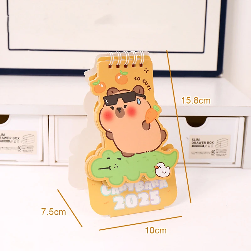 2025 Mini Simple Capybara Desktop Calendar Cute Cartoon Pattern Portable Calendar Dual Daily Scheduler Table Planner Desk Gift