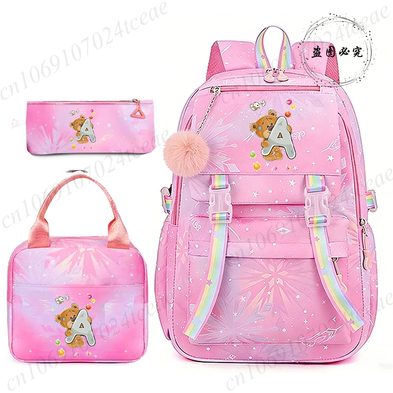 

Рюкзаки для путешествий с аниме-принтом «Медвежья азбука», школьные ранцы в стиле аниме, эстетичные подростковые школьные сумки, пеналы, сумки для обедов, подарки