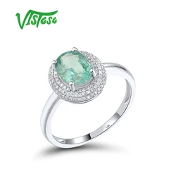 VISTOSO Authentic Solitaire 14K 585 White Gold Ring For Women Sparkling Diamond Emerald Gorgeous Wedding Engagement Fine Jewelry