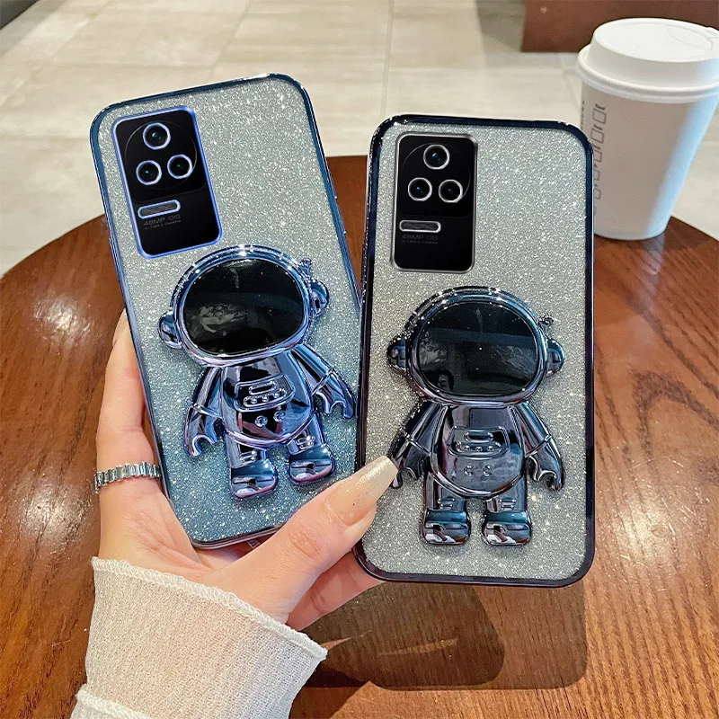 

For Redmi K50 K50Pro Phone Case Redmi K50 Case Plating Gradient Glitter Astronaut Holder Cover RedmiK50 Back Cover Redmi K50 Pro