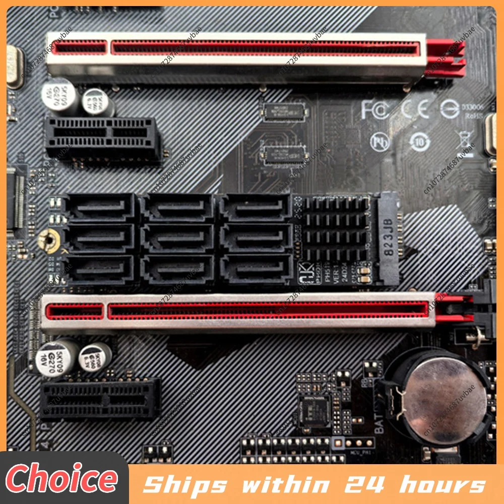 M.2 To SATA 3.0 Riser Card 6Gbps M.2 NVME M-Key To SATA 9-Port Expansion Card PCIE 3.0 X2 Hard Disk Capacity for Desktop PC