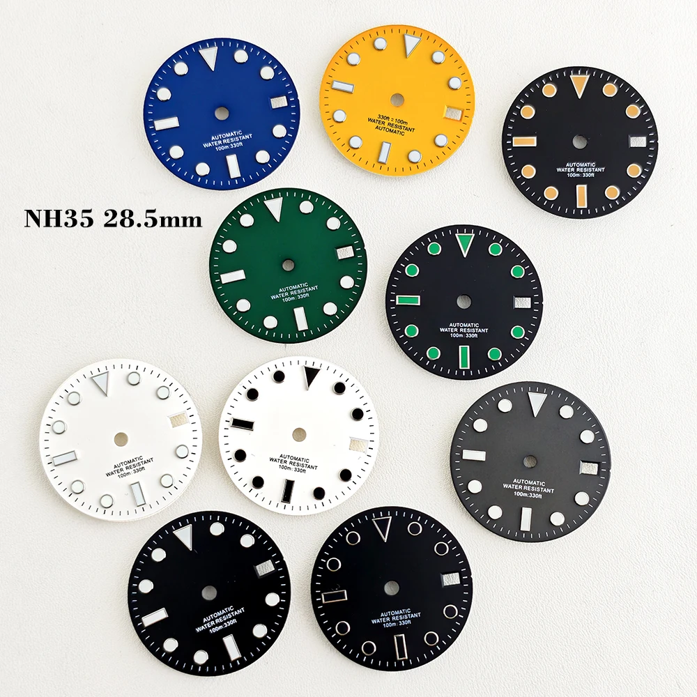 NH35 28.5mm Watch Dial Ice Bule Luminous Fit NH35 NH36 Movement Sterile Watch Dial With Date Window Men's Watch Accessies