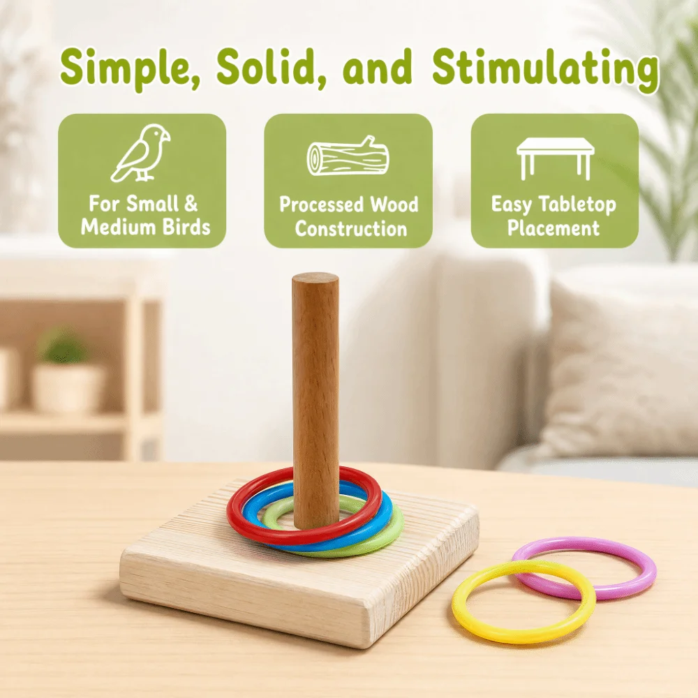 6PCS Natural Wood Base Stacking Ring Small Size Space Saving Tabletop Bird Daily Training Stable Construction