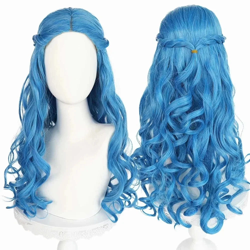 Women Girl Zombie 3 Addison Alien Cosplay Wig Light Blue Long Wavy Curly Hair Halloween Role Play Wig