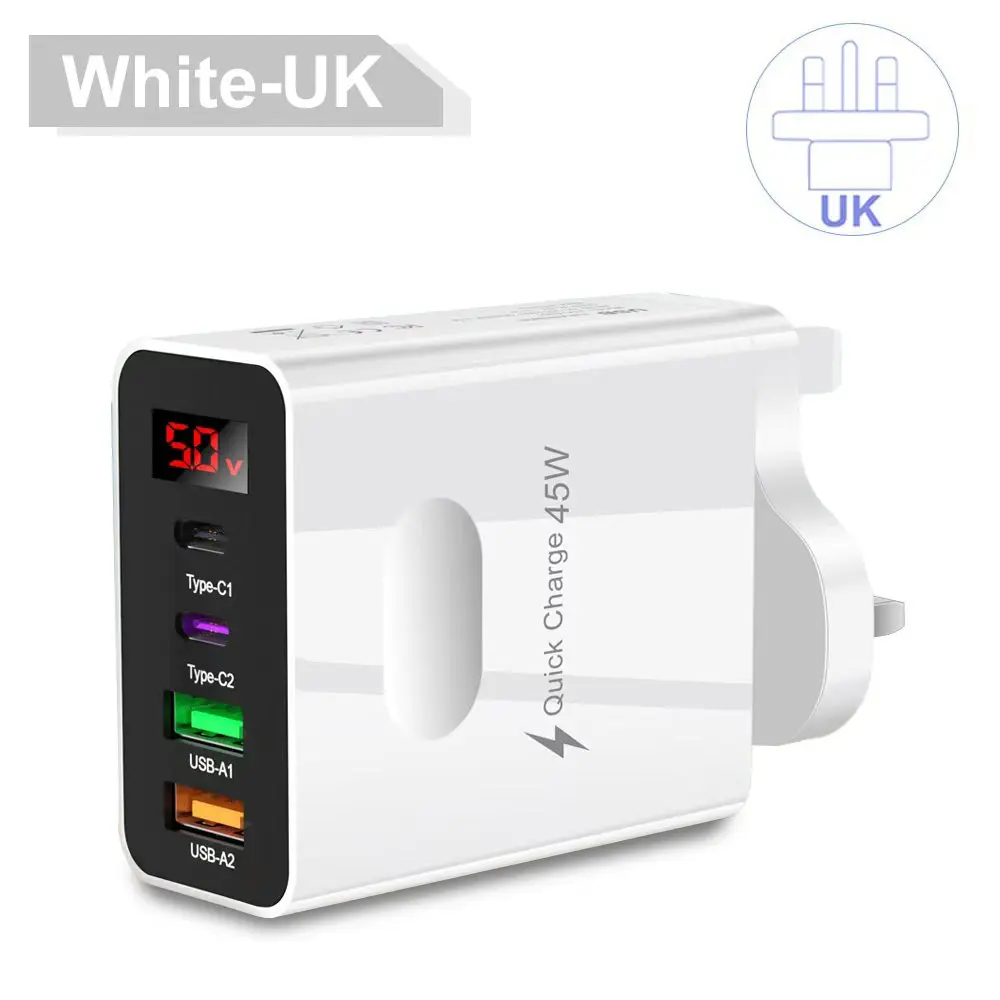 4Ports Digital Display Ladegerät USB Typ C Ladegerät Quick Charge 3,0 PD Telefon Lade Adapter Für Xiaomi iPhone Samsung reise C
