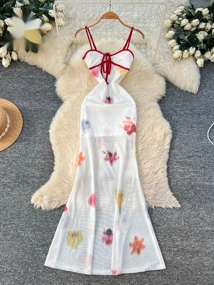 

Пляжные платья из сетки с принтом: шикарные летние платья без рукавов, на шнуровке, прозрачные, сексуальные, облегающие, женственные, для отпуска, длинные платья Hotsweet