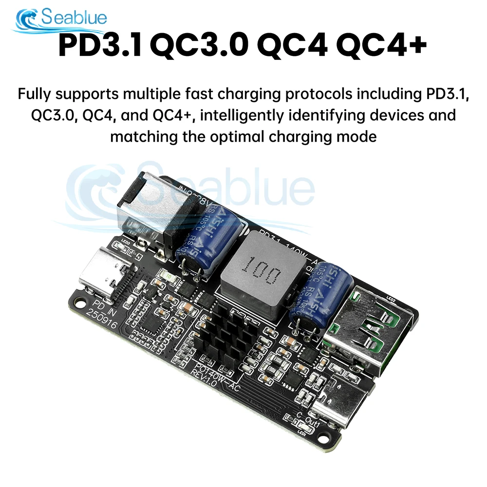 وحدة شحن سريعة PD140W من النوع C USB 2 منافذ مع بروتوكولات شاحن سريع PD/QC/AFC/FCP/SCP تدعم الشحن متعدد الأجهزة