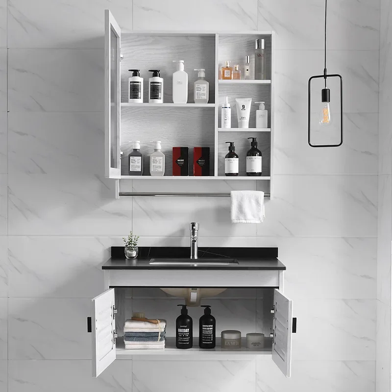 

Simple Rock Slab Bathroom Cabinet Combination Aluminum Bathroom Cabinet Mirror Cabinet Bathroom Washbasin Washbasin Washbasin