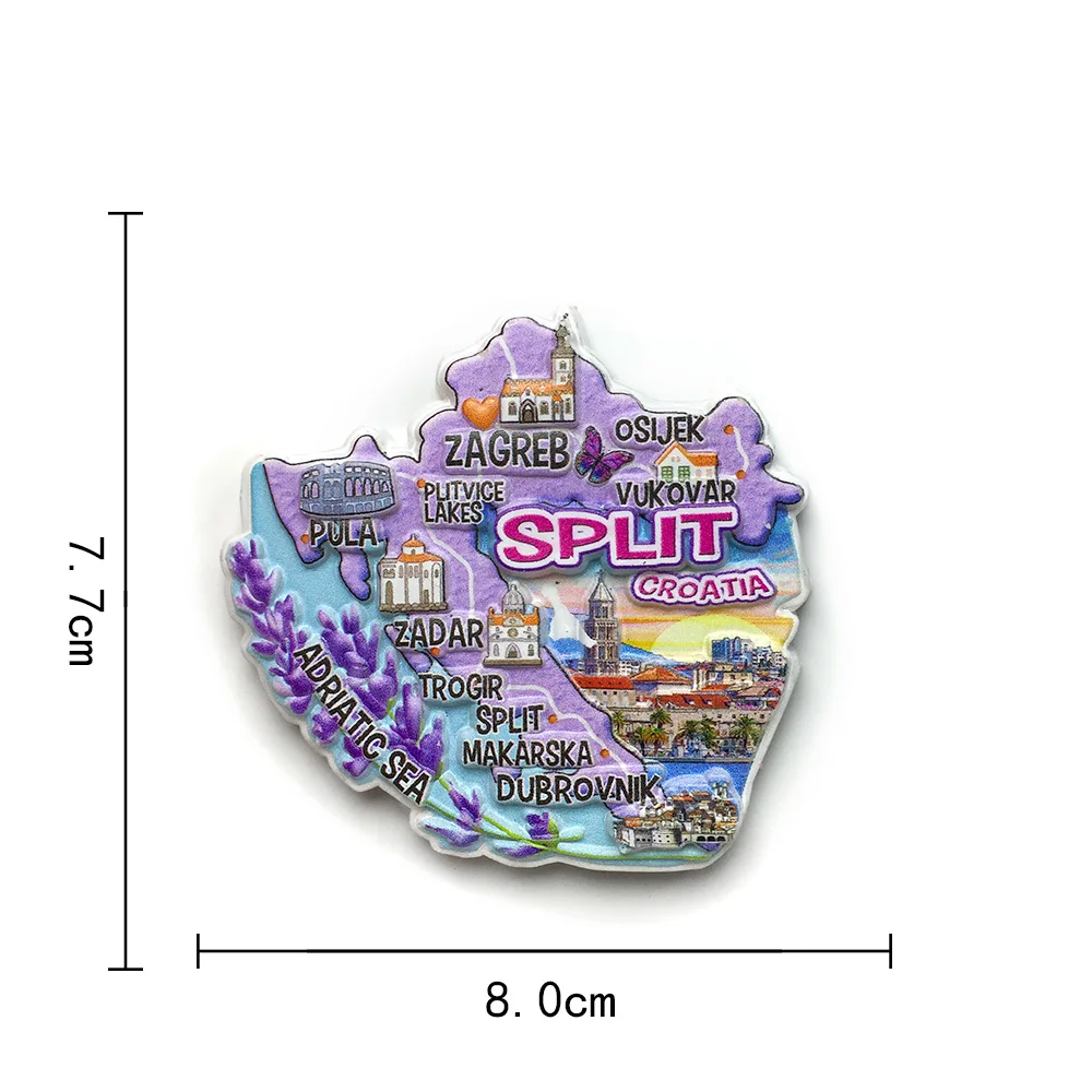مغناطيس سفر كرواتيا ثلاثي الأبعاد من الراتنج مع سبليت، زغرب، دوبروفنيك، بحر أدرياتيك والمزيد - مغناطيس ثلاجة مزخرف لديكور المطبخ #2