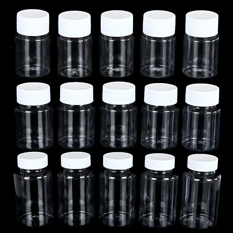 5 St 15Ml/20Ml/30Ml/100Ml Plastic Huisdier Doorzichtige Lege Afdichtingsflessen Vast Poeder Medicijnflesje Flesje Reagens Verpakkingsfles