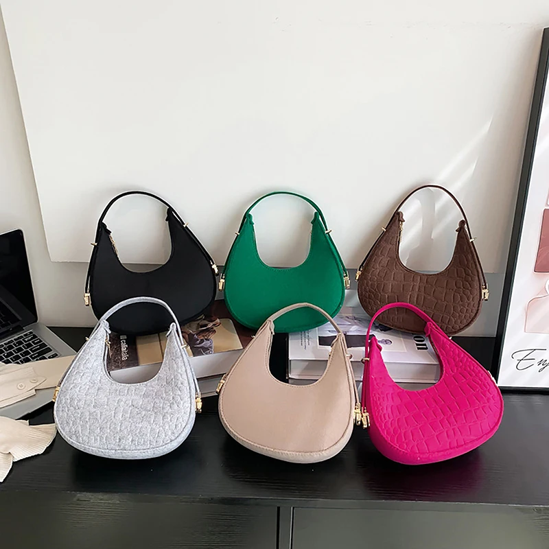 

Fashion Solid Color Shoulder Bag Casual Texture Fashion One Shoulder French Niche Crescent Shape Felt Underarm Bag Dumpling Bag