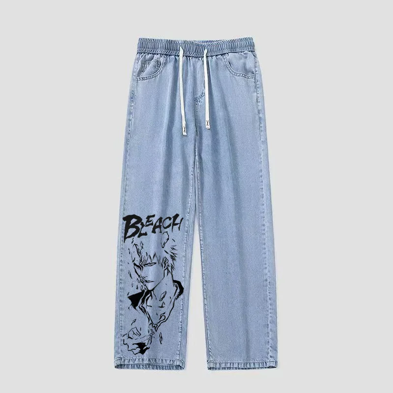 

Original Anime Dead Souls Kurosaki Ichigo Hand-Painted Denim Jeans Youthful Vitali Sle Loose Fit mid Waist Belted