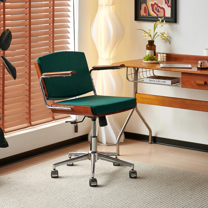 

Vintage Ergonomic Computer Chair Solid Wood Office Chair with Adjustable Swivel Comfortable Desk Chair for Home Study Furniture