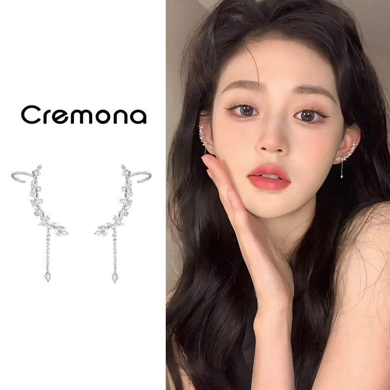 

Sparkling Zircon Flower Tassel Ear Clip Without Hole Integrated Earrings for Women Fashion Jewelry Accessories Wedding Party