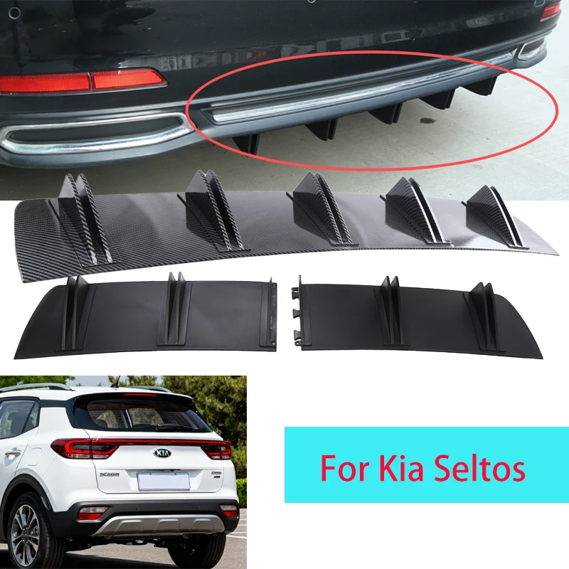 

For Kia Seltos Car Rear Bumper Lip ABS Double Wing Rear Shark Chassis Fin Style Curved Bumper Lip Diffuser Anti-collision