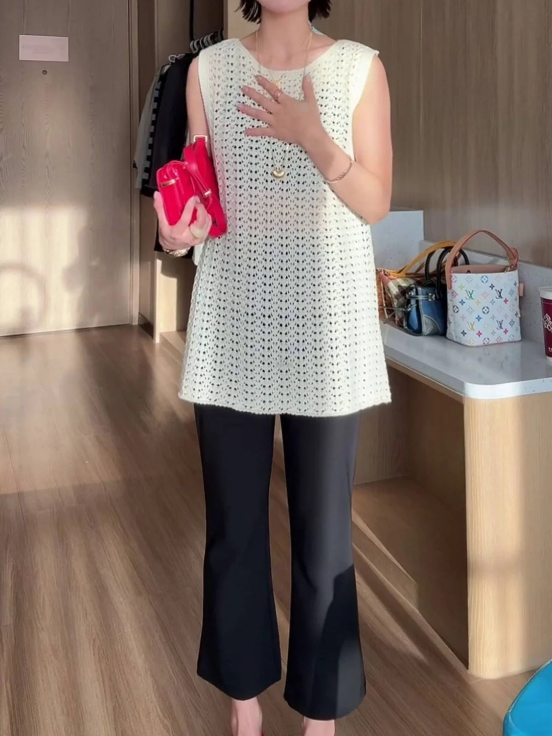 

plus Size Women's Slimming Csole Top Summer New Design Unique Versatile Ele Mid-Length Vest Soft Hollow out Knittedwear