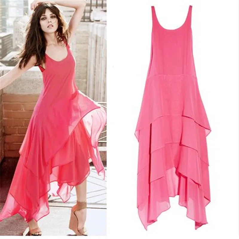 

Summer Chiffon Slim Tank Long Dress 2024 New Fashion Women O Neck Slid Asymmetrical Dresses Sleeveless Sexy AnkleLength Vestido